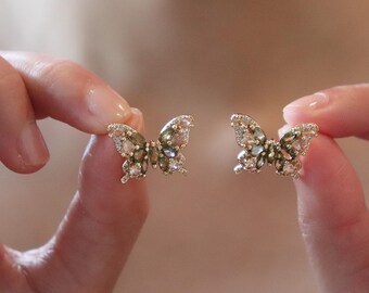 Sparkling Butterfly Stud Earrings, Christmas Gift for Her, Statement Jewelry, Metamorphosis Earrings