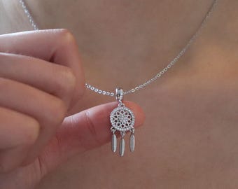 Sterling Silver Dreamcatcher Necklace, Boho Minimalist Pendant, Gold Silver Finishes
