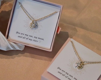 Conjunto de colares combinando Sol e Lua, joia celestial para almas gêmeas, presente para casais, amigos, mãe e filha, presente de aniversário.