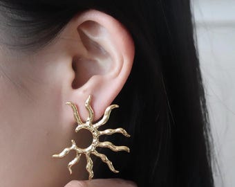 Gold Sunburst Stud Earrings – Celestial Earrings, Dainty Starburst Jewelry, Gift for Her