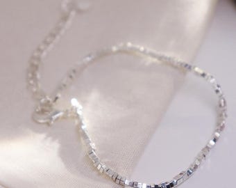Sterling Silver Beaded Bracelet, Dainty Stacking Bracelet, Minimalist Jewelry Gift for Her
