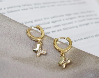 Dangling Butterfly Hoop Earrings