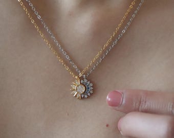 Collar Sol y Luna – Joyería Celestial, Joyería a Juego para Parejas, Amistad, Regalo de Navidad