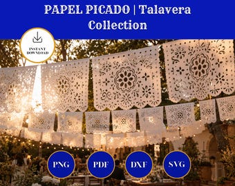 Talavera Papel Picado Banner Designs – Mexikanische Fiesta SVG (Digitaler Download)