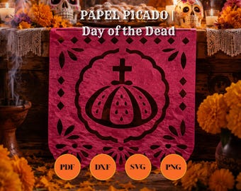 Papel Picado Mini Día de Muertos SVG DXF PNG 12 Diseños Cut File Cricut Silhouette Halloween Banner Digitaler Download