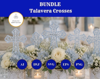 Mexikanisches Talavera-Kreuz-Set, 12 religiöse Designs (SVG DXF PNG)