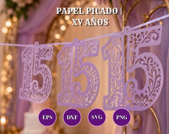 Papel Picado XV Años SVG DXF 10 Diseños Corte Digital Quinceañera Para Laser Acrílico Cricut Silhouette