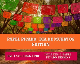 Modelli di banner Papel Picado, file SVG del Giorno dei Morti (download digitale)