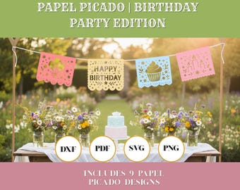 Birthday Papel Picado Cut Files: Mexican Fiesta Banner (Digital Download)