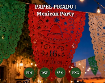 Papel Picado Digitale Designs | Schneidedateien für die mexikanische Unabhängigkeitstags-Fiesta (SVG, DXF, PNG)