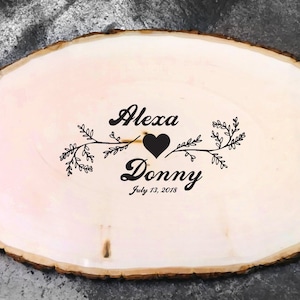 Floral Simple Design: Wooden Rustic Oval Guest Book. Personalized