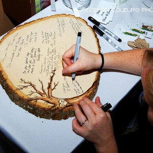 Tree Swing Country Design: Wood slice rustic theme wedding guest books. Personalized image 2