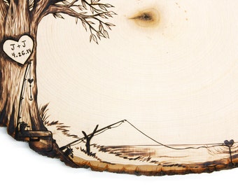 Gone Fishing Design: Rustic Wedding Guest Book Tree Slice