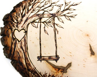 Tree Swing Country Design: Wood slice rustic theme wedding guest books. Personalized