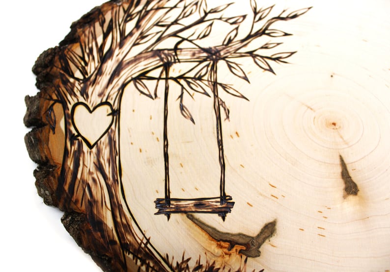 Tree Swing Country Design: Wood slice rustic theme wedding guest books. Personalized image 1