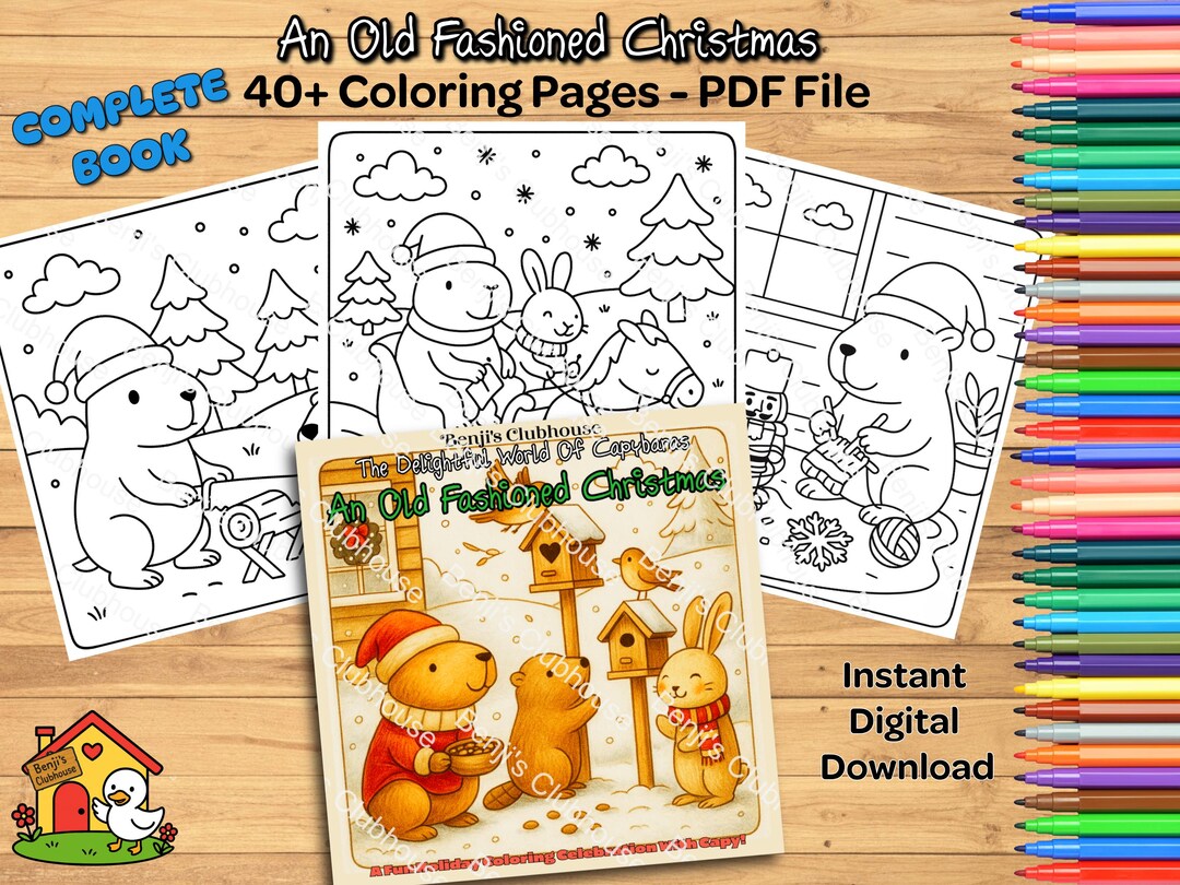 An Old Fashioned Christmas Coloring Book | Capybara Printable PDF ...