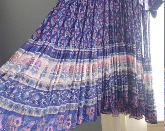 Vintage 70's Boho Hippie Flower Child Indian Block Print Festival Dress