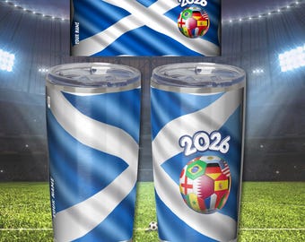 Scotland Soccer Tumbler | Personalized 20oz Stainless Steel 2026 Football Fan Gift | Custom Name Flag Cup