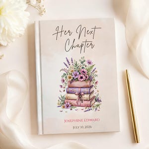 Her Next Chapter Theme Bridal Shower Guest Book | Hardcover Book Theme Bridal Party Decor | Wedding Event Sign In Notebook
