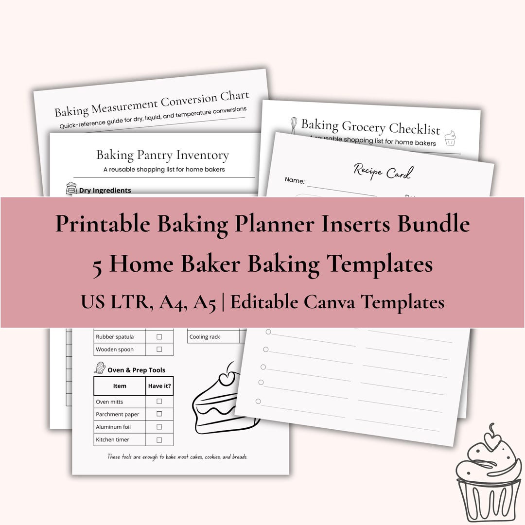 Baking Planner Printable Bundle - Beginner Home Baker Organization (PDF ...
