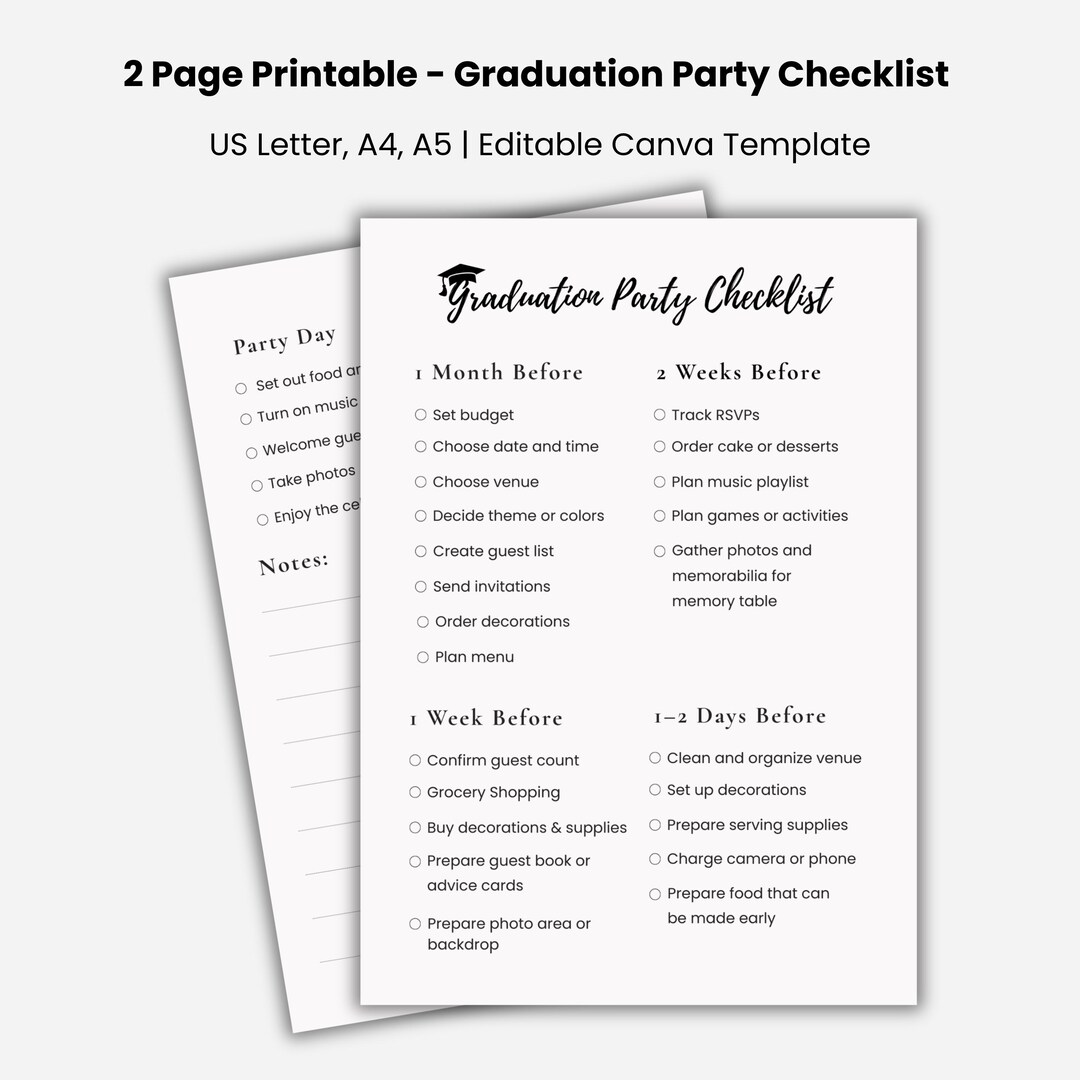 Class of 2026 Graduation Party Checklist Printable PDF, College Grad ...