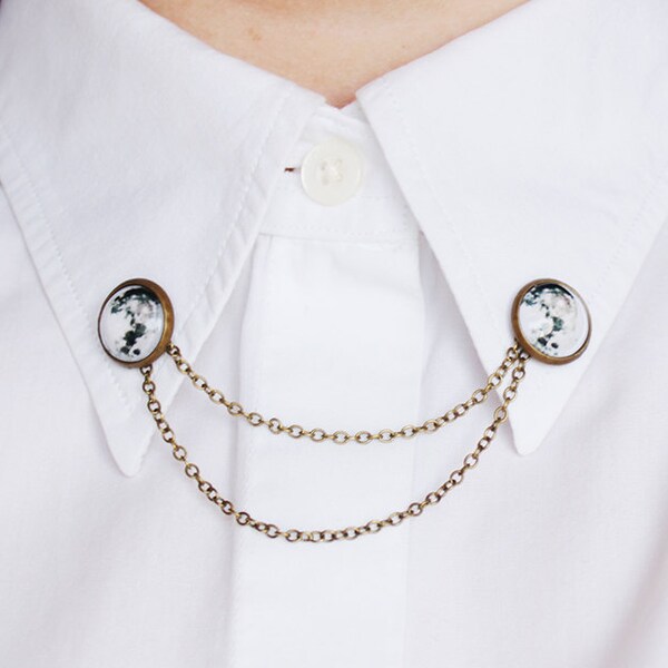 Full Moon Collar Pins - Wanderlust Collection - Galaxy, Universe, Outer Space, Moon, collar clips