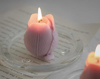 Vela artesanal de tulipa em cera de soja • Presente floral para decoração de casa
