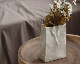 Jarrón de bolsa de papel arrugado, cerámica, decoración de lujo hecha a mano