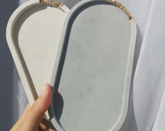 Vassoio portaoggetti ovale, portagioie in ceramica bianco crema