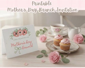 Blumen Muttertag Brunch-Einladung | Bearbeitbare Canva Vorlage (A4 / A5)
