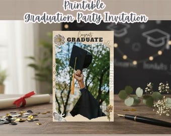 Graduierung Party Einladung Vorlage | Bearbeitbar Canva Invite | Druckbare Karte | 2026 Graduiertenfeier | Sofort Download