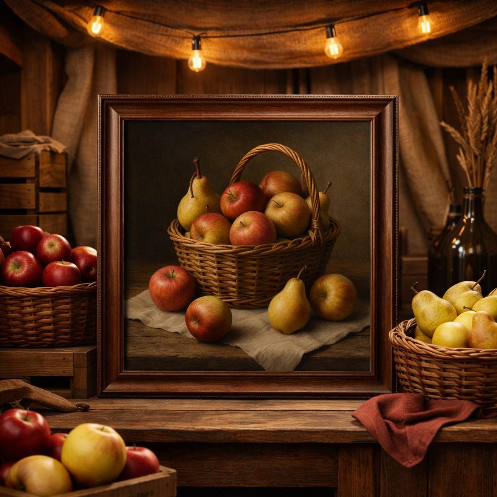 Autumn Fruit Basket Still Life Print: Rustic Old-world Style (digital ...