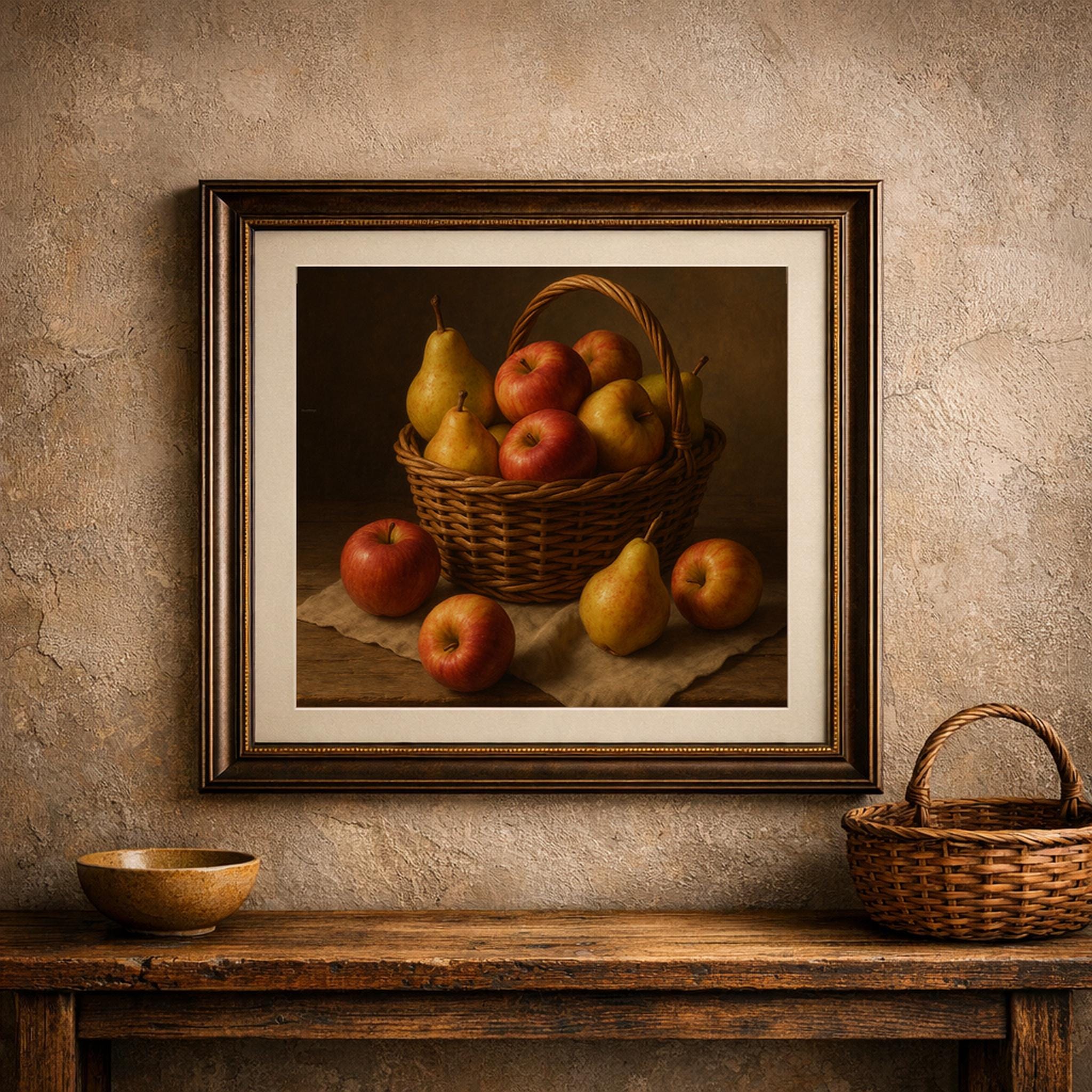 Autumn Fruit Basket Still Life Print: Rustic Old-world Style (digital ...