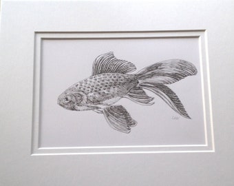 Original Fancy Goldfish Pen and Ink Drawing, Fish Art