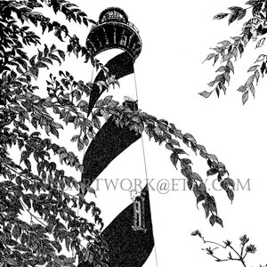 Downloadable St Augustine Lighthouse Print,Lighthouse print,Pen and Ink digital print florida lighthouses,black and white lighthouse print
