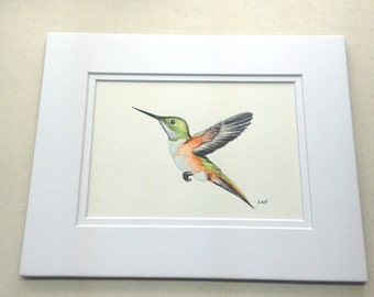 Hummingbird Original  art, hummingbird painting, Watercolor. Tropical Birds, Original watercolor,Hummingbird painting. Bird Art.. 5x7
