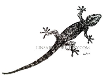 Downloadable Gecko 2 Print,Gecko 2 print,Pen and Ink Drawing of a Gecko 2, bug artwork, pen and ink art, insect prints