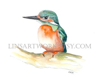 Kingfisher Digitable Print,Kingfisher bird print,watercolor print of kingfisher,kingfisher bird artwork,water bird art,green bird prints