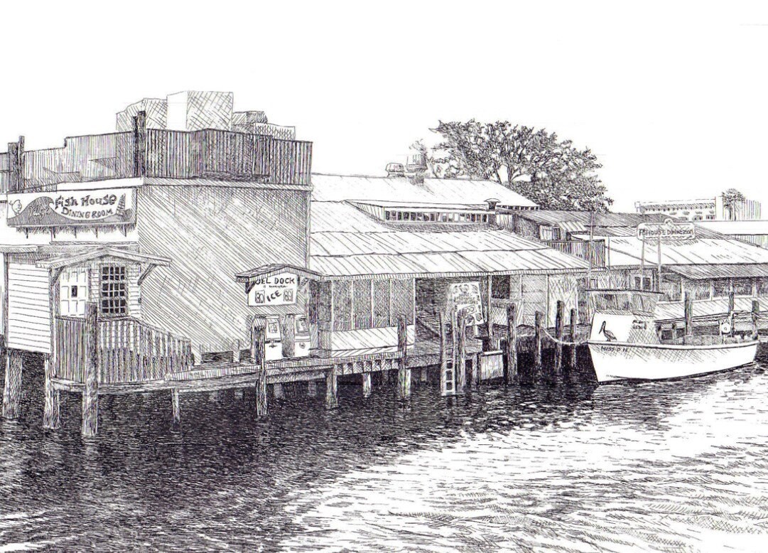 Kelly's Fish House Naples fl Naples ink drawing seaside Etsy