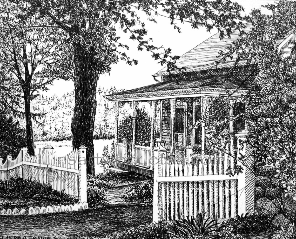 New England Art, Country Farmhouse Art,original Drawing,pen and Ink