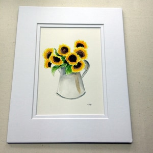 Sunflower art, Original watercolor of sunflowers. 5 x 7 Bouquet of Sunflowers, yellow flowers, floral. Country flowers, Country art image 1