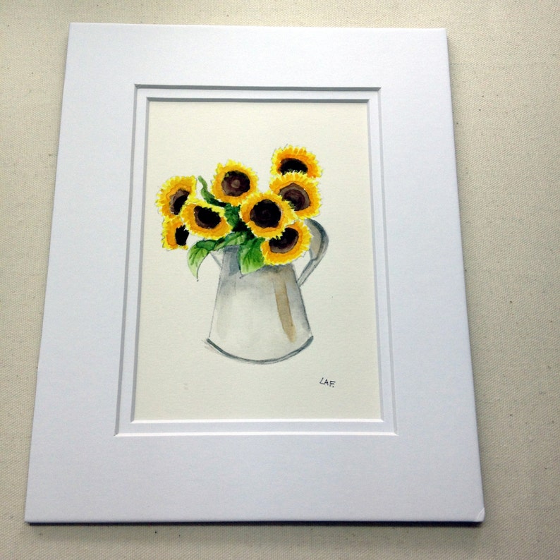 Sunflower art, Original watercolor of sunflowers. 5 x 7 Bouquet of Sunflowers, yellow flowers, floral. Country flowers, Country art image 1