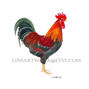 Welsummer Rooster Digital Print, kip kunst, kip print, boerderij vogels. aquarel kunst, Welsummer kip prints, Rooster Art