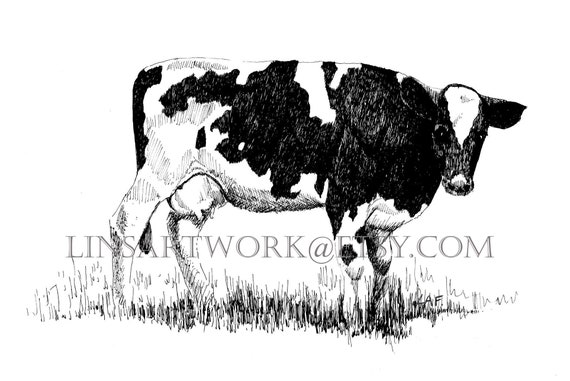 Art De Vache Noir Et Blanc Impression Telechargeable Dessin Etsy