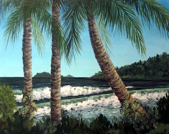 Palm Tree Painting, seaside  acrylic painting, tropical  art, Island art, tropical paintings,  beach scenes