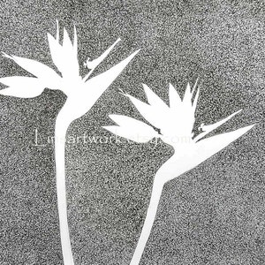 Tropical plants,pen drawing,Original Drawing &quot;Bird of Paradise&quot; 14x17&quot; pen and ink OOAK,silhouette drawing, tropical flowers,
