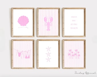 Pink Coastal Print Set: Beach Dorm Decor (Digital Download)