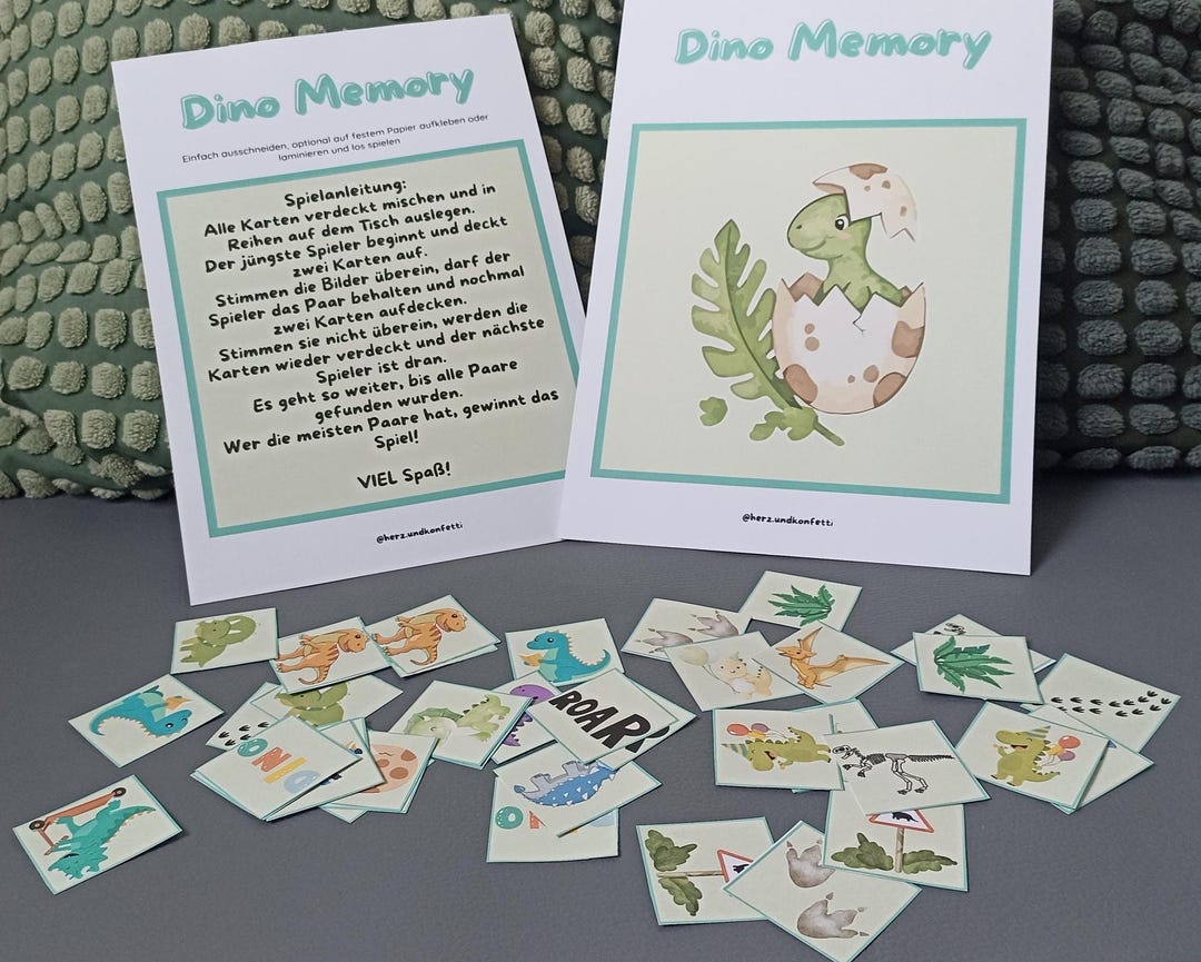 Dino Memory as a Printable PDF Learning Game for Children - Instant ...