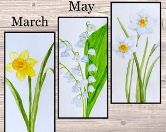 Orignial Handpainted Watercolor Birth Month Flowers