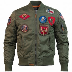 Top Gun MA1 Bomber Jacket With Patches Mens Flight Jacket Aviator Military Pilot Jacket Vintage Aviation Streetwear Jacket